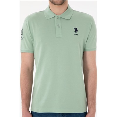 Erkek Slim Fit Polo Yaka Su Yeşili Basic Tişört