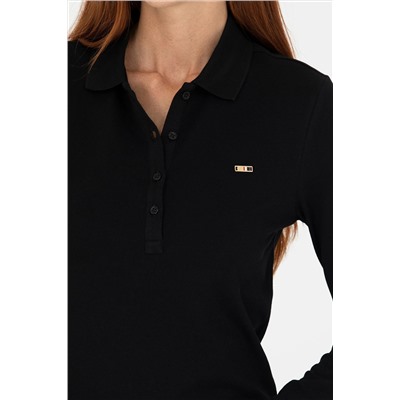 Kadın Siyah Basic Polo Yaka Sweatshirt