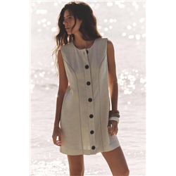 STITCHED LINEN BLEND MINI DRESS