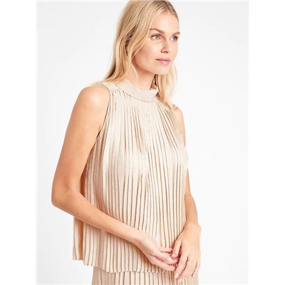 Snake-Print Pleated Mock-Neck Top