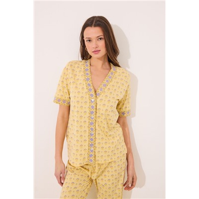 Pijama largo 100% algodón amarillo print flores