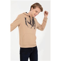 Erkek Camel Kapüşonlu Sweatshirt