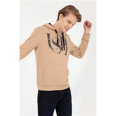 Erkek Camel Kapüşonlu Sweatshirt