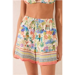 Pantalón corto viscosa estampado paisaje