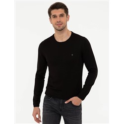 Siyah Slim Fit Bisiklet Yaka Basic Triko Kazak