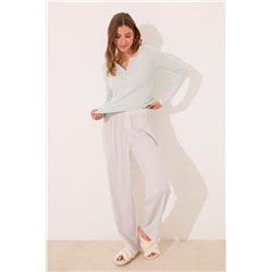 Pijama largo viscosa canalé verde rayas