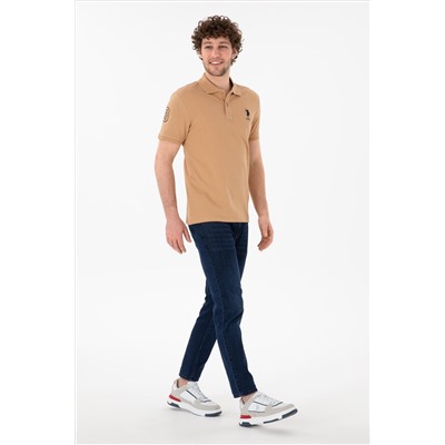 Erkek Slim Fit Polo Yaka Camel Basic Tişört