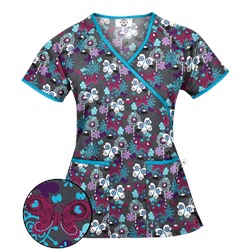 Happy Scrubs® Oh Happy Day Pewter Mock Wrap Scrub Top