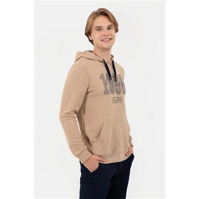 Erkek Camel Kapüşonlu Sweatshirt
