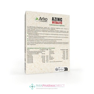 Arkopharma Azinc Vitalité Multivitamines Végétales 30 Comprimés