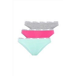 U.S. Polo Assn.Pamuklu & Likralı, 3'lü Kadın Slip Külot Fuşya & Gri & Mavi