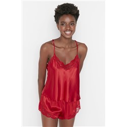 TRENDYOLMİLLA Kırmızı Dantel Detaylı Saten Dokuma Pijama Takımı THMSS22PT0269