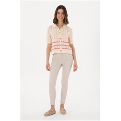 Kadın Bej Toothpick Fit Kanvas Pantolon