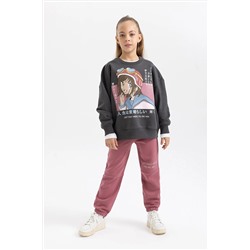 Defacto Kız Çocuk Baskılı İçi Yumuşak Tüylü Sweatshirt Eşofman Altı 2'li Takım B5642A823WN