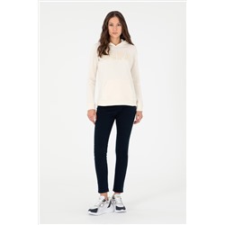 Kadın Krem Basic Kapüşonlu Sweatshirt