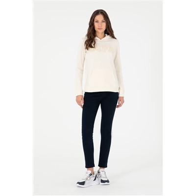 Kadın Krem Basic Kapüşonlu Sweatshirt
