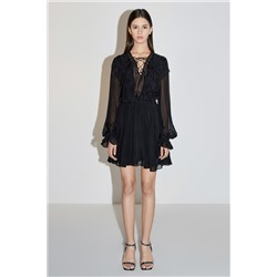 Vestido evasé de seda Negro