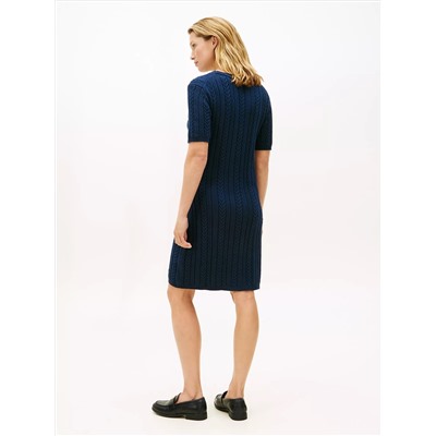 Short-Sleeve Cable Knit Sweater Dress