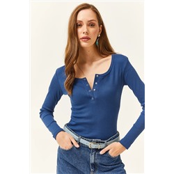 Olalook Kadın İndigo Patlı Kaşkorse Bluz
