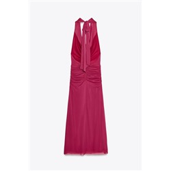 DRAPED TULLE HALTERNECK DRESS