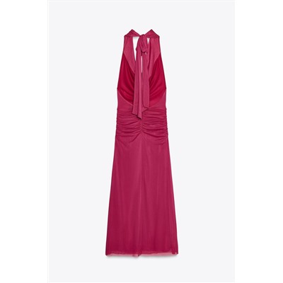DRAPED TULLE HALTERNECK DRESS