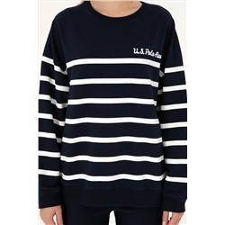 Kadın Lacivert Çizgili Bisiklet Yaka Sweatshirt