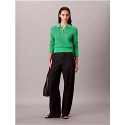 Open Stitch Polo Sweater