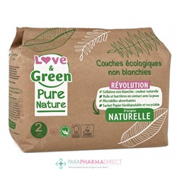 Love&Green Pure Nature - Couches Écologiques Non Blanchies - Taille 2 - 3 à 6kg - 35 couches