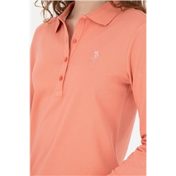 Kadın Somon Basic Polo Yaka Sweatshirt