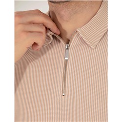 Bej Slim Fit Fermuarlı Polo Yaka Tişört