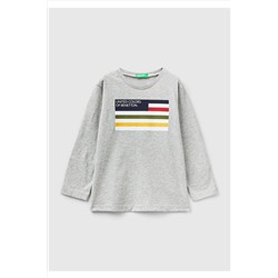 United Colors of Benetton Erkek Çocuk Gri Melanj Slogan Baskılı T-Shirt Gri Melanj 223A3I1XG10A8