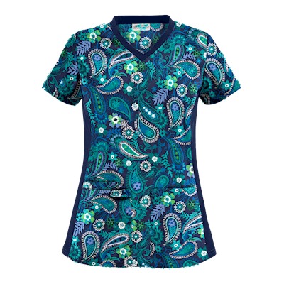 UA Tibetan Tease Navy Print Scrub Top