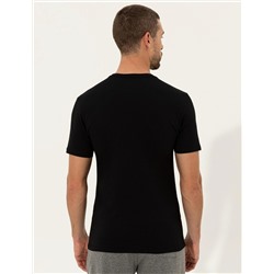 Siyah Slim Fit Baskılı Bisiklet Yaka Tişört