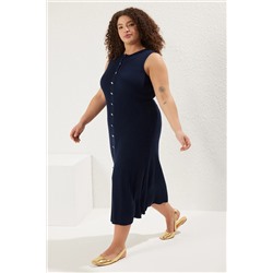 Trendyol Curve Lacivert Düğme Detaylı Midi Boy Triko Elbise TBBSS25AH00120