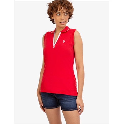 OPEN PLACKET SLEEVELESS POLO SHIRT