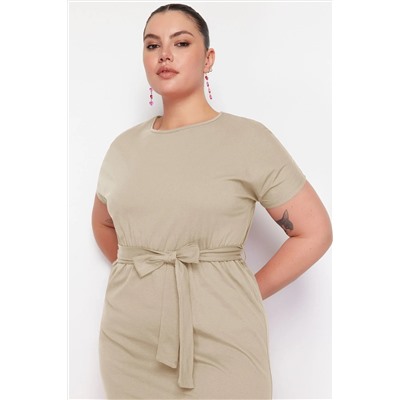 Bej Süprem Örme Büyük Beden Elbise TBBSS22AH0242