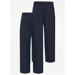 Boys Navy Regular Leg School Trousers 2 Pack