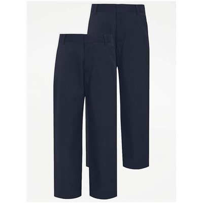 Boys Navy Regular Leg School Trousers 2 Pack