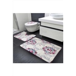 BotigaHome Flowers Banyo Halısı Klozet Takımı 3'lü Set BH003