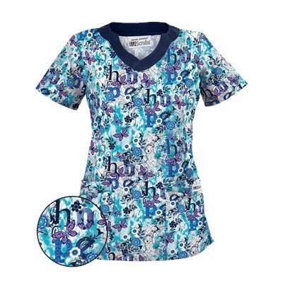 UA Have Hope Turquoise Scallop Neck Print Scrub Top