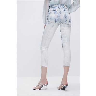 Vaquero slim fit 7/8 Azul claro y blanco