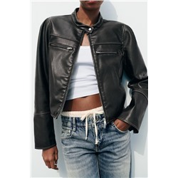 DISTRESSED LEATHER EFFECT JACKET