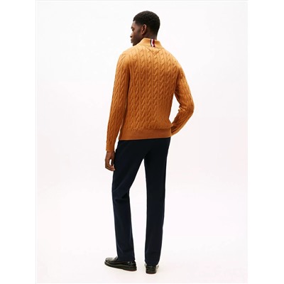 Cable Knit Mockneck Quarter-Zip Sweater