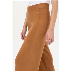 Kadın Camel Melanj Loose Fit Triko Pantolon