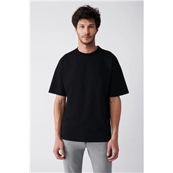 Avva Erkek Siyah Oversize %100 Pamuk Bisiklet Yaka Arkası Baskılı T-shirt A31y1135 A31Y1135