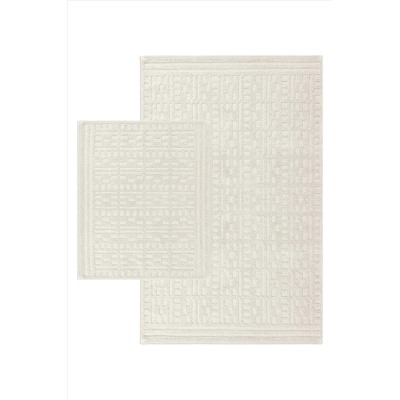 Bluenity Micro Doğal Pamuklu 2'li Banyo Kilim Seti 60x100 50x60 Cm Ekru Micro01
