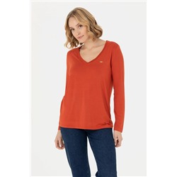 Kadın Kiremit V - Yaka Sweatshirt