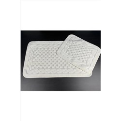 Tropikhome Netha Kaymaz Taban 2'li Pamuklu Banyo Paspası Yıkanabilir 60x100 50x60cm Banyo Halısı Ekru Netha Paspas Seti
