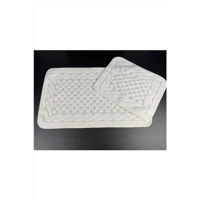 Tropikhome Netha Kaymaz Taban 2'li Pamuklu Banyo Paspası Yıkanabilir 60x100 50x60cm Banyo Halısı Ekru Netha Paspas Seti