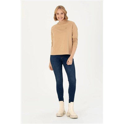 Kadın Kum Bisiklet Yaka Sweatshirt